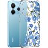 Guxira Cover Protettiva per Xiaomi Redmi Note 14 4G Versione UE, Carino Antiurto Trasparente Silicone Custodia Floreale Design Cover Antipolvere Protettiva Case per Redmi Note 14 4G - Fiore Blu