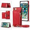 UEEBAI Custodia per iPhone SE 2022 5G/iPhone 7/iPhone 8/iPhone SE 2020, Premium PU Pelle Portafoglio Custodia con Cerniera Tracolla Bumper Case con Supporto Porta Carte Chiusura Magnetica - rosso