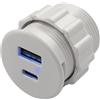 QIANRENON USB C & USB incorporato, collegamento di ricarica rapida da 15 W, tipo C, adattatore di fissaggio a 2 porte, presa di ricarica, 5 V/3,1 A, luce LED, montaggio su mobili, desktop, bianco