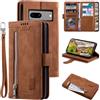 EYZUTAK Custodia a portafoglio per Google Pixel 8a, retro opaco, 9 scomparti per carte di credito, custodia con cerniera in pelle PU, chiusura magnetica, cavalletto con cinturino da polso, custodia a