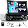 SIXWIN 2GB+64GB Android 13 1 Din Autoradio con Wireless Carplay e Android Auto,7 Pollici Manual Retrattile Schermo Stereo Auto Bluetooth con WiFi GPS FM/RDS 2USB AUX Tipo C Controllo del Volante