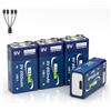 MXBatt Batteria Ricaricabile da 9V al Litio USB 650mAh con Cavo di Ricarica, Batterie da 9 Volt per Allarmi Rilevatori di fumo 4 Confezione