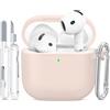 TNSNK for AirPods 4 Case, Silicone Shockproof Protection Case with Clean Kit & Keychain, Support Wireless Charging - Cream Pink