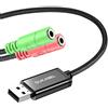 DuKabel ProSeries Scheda Audio USB Esterna, Cuffie da gioco a USB a 3,5mm Jack Adattatore TRS AUX Built-in Scheda USB per Cuffie con Doppia Jack Femmina [Custodia metallica & intrecciato resistente]