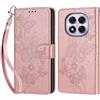 KENHONER Compatibile Cover con Xiaomi Redmi Note 14 Pro,Premium Pelle PU Portafoglio Flip Libro Custodia Cover per Redmi Note 14 Pro Plus [Protezione Completa] (Oro rosa Farfalla)