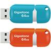 Gigastone 64 GB Chiavetta USB 2.0, Confezione da 2, V10 Serie, Unità Flash USB Retrattili per PC Laptop MacBook Computer, Compatibile con Windows Mac Linux, Colore Misto - Rosso Turchese
