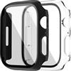 Dilhvy 2 Pezzi Cover Apple Watch Series 7 45mm con Vetro Temperato, Custodia Rigida PC Protezione Totale Ultra Sottile Schermo HD Pellicola Protettiva per iWatch 7 (45mm, Transparente + Nero)