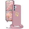 YANJIEER Cover con Cordino per Samsung Galaxy S25 FE Custodia Cuore d'Amore Carino Motivo, Collana Laccio Tracolla Regolabile Per Donne Ragazze, Sottile Silicone Protettiva Case Rosa