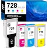Goadper Cartuccia d'inchiostro 728 728xl 130ML Compatible per HP 728 cartuccia F9J66A F9J65A F9J67A F9J68A per HP Designjet T830 Designjet T730 (Nero opaco, Giallo,Magenta,Ciano)