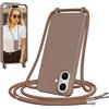 Jrkvniv Cover per iPhone 17 con Cordino, Morbido TPU Silicone Case con Laccio Tracolla, Regolabile e Rimovibile, Antiurto AntiGraffio Case per iPhone 17, Marrone
