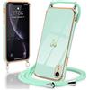 Micoden Cover per iPhone XR con Cordino in Silicone, Collana Regolabile con Motivo Cuore d'Amore Carino, Custodia Ultra Sottile con Cordino in Corda, Verde