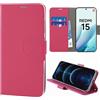 N NEWTOP Cover Compatibile con Redmi 15 4G, HQ Lateral Custodia Libro Flip Chiusura Magnetica Portafoglio Simil Pelle Stand Protezione Completa Case TPU Anti Urto Guscio Base Porta (Fucsia)