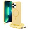 Buoluoioir Magnetica Cover per iPhone 13 Pro 6.1 con Cordino Compatibile con MagSafe Custodia Liquido Silicone Antiurto Protettiva Case con Laccio Collana Tracolla Corda,Giallo