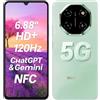 Blackview Shark 6 5G Smartphone con IA, 24GB+128GB, Display 6.88 HD+ 120Hz, 3 Assistenti IA Integrati, Doppia Fotocamera 16MP+8MP, Dual SIM Dual 5G Cellulare, Android 15 Sbloccato, GPS NFC, Verde