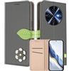 MOJIA Custodia a Portafoglio per Oukitel C5, Cover in Pelle PU Flip con Fiore e Chiusura Magnetica Foglia, Slot Carte, Funzione Stand.-Grey
