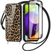 Saqmkil 360 Gradi Full Body Cover per Samsung Galaxy A52 5G/A52 4G/A52s 5G 6,5 con Cordino, Aesthetic Disegni Motivo Trasparente Custodia, PC Bumper Protettiva Case con Laccio Tracolla, leopardata 01