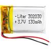 Liter energy battery Batteria 302030 LiPo 3.7V 130mAh 0.481Wh 1S 5C Liter Energy Battery per l'elettronica Ricaricabile Telefono Portatile Smartwatch Orologio GPS - Non adatto per Radiocomando 32x30x4mm (130mAh|302030)