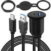 QIANRENON USB C & USB3.0 Incorporato Auto Impermeabile Cavo 10Gbps USB C & USB3.0 Filettata Fissa Montaggio Cavo,Supporto PD65W 4K video,LED,Prese in Alluminio,per Cruscotto Auto Barca Moto,2m/6,5ft