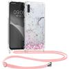 kwmobile Custodia Compatibile con Samsung Galaxy A50 Cover - Back Case in Silicone TPU - Protezione Smartphone con Cordino - rosa/marrone scuro/trasparente
