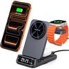 SwanScout Stazione di Ricarica Wireless per iPhone Air/17, Caricatore Magnetico 3 in 1 Pieghevole per iPhone 16/15/14/13, Apple Watch 11/10/9/8/7, AirPods, SwanScout 708M (Senza Adattatore)