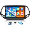 OiLiehu 4+64G Android 13 Autoradio per Jeep Compass 2017-2020 Carplay Android Auto Autoradio con Schermo 10,1 pollici con Mirror Link Bluetooth FM RDS GPS WiFi SWC EQ Telecamera Posteriore