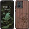 kwmobile Custodia Compatibile con Motorola Moto G84 5G Cover - Back Case in Legno con Bumper in Silicone TPU - Bussola Vintage Marrone Scuro