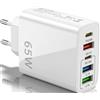 coalwop 65 W Caricatore Multiplo USB-C Caricabatterie Rapido Smart QC 3.0 a 5 porte Adattatore di Alimentazione USB Universale dal Design Compatto Compatibile con iPhone 16/15/14 Samsung Galaxy S24/S23 e iPad