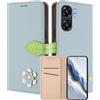 MOJIA Custodia a Portafoglio per Oukitel C58 Pro/Oukitel C58, Cover in Pelle PU Flip con Fiore e Chiusura Magnetica Foglia, Slot Carte, Funzione Stand.-Blue