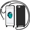 AOMYKE Cover per iPhone 6 / iPhone 7 / iPhone 8 / iPhone SE 2020/2022 con Cordino, Custodia con Laccio Collana Tracolla Collo Liquido Silicone Antiurto TPU Antiurto AntiGraffio Case - Nero