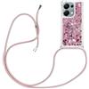 YAMCCCSE Custodia con Cordino per Xiaomi Redmi Note 13 Pro 4G / Poco M6 Pro 4G, Liquid Quicksand Cover con Collana Practical Stylish,Silicone Liquido Antiscivolo Case per Cellulare Girocollo，Rosa