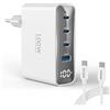 TOPADRE Caricabatterie USB-C da 100 W, adattatore di alimentazione USB-C con due cavi da 2 m e display LED, caricabatterie rapido multiporta GaN a 4 porte per iPhone 17, MacBook Air e Galaxy. Bianco