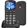 CHAKEYAKE Telefono Cellulare per Anziani 4G Senza Contratto con Tasti Grandi, Telefono Semplice per Anziani 1.7 Pollici Display LCD, USB-C, Pulsante SOS, Torcia, Base di Ricarica