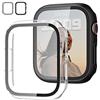JZK,Custodia protettiva in vetro temperato per Apple Watch Series 6/5/4/SE 44 mm, copertura completa per iWatch 44 mm, nero+trasparente