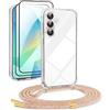 DiDaDi [5 in 1] 1 set di collana per Samsung Galaxy A16 custodia con nastro + 1 custodia trasparente + 2 pellicole protettive + 1 set di pulizia, collana per cellulare da appendere con cordoncino (ainbow