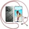 ISOI Cover con Cordino per Realme GT6/ Realme GT 6/Realme GT 6T 5G, Custodia Trasparente con Collana Tracolla Laccio Collo Ultra Sottile Morbido TPU Antiurto AntiGraffio Antiscivolo Case, Rosa