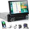 Motorsi DAB+ 1 Din Carplay Autoradio con Schermo Elettrico Telescopico/Type-C, Motorsi 7 Stereo Auto Bluetooth con Schermo Support Android Auto, Bluetooth, MirrorLink, FM, USB, Carica, Colorata + Telecamera