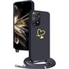 YANJIEER Cover con Cordino per Xiaomi Redmi Note 11 Pro 5G/4G Custodia Cuore d'Amore Carino Motivo, Collana Laccio Tracolla Regolabile Per Donne Ragazze, Sottile Silicone Protettiva Case Nero