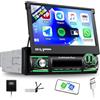 SIXWIN 2GB+64GB Android 1 Din Autoradio con Wireless Carplay e Android Auto,7 '' Manual Pieghevole Schermo Stereo con WiFi GPS Bluetooth RDS/FM EQ 2USB AUX TF Controllo del Volante