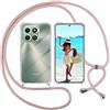 ISOI Cover con Cordino per Honor X6B, Custodia Trasparente con Collana Tracolla Laccio Collo Ultra Sottile Morbido TPU Silicone Antiurto AntiGraffio Antiscivolo Case, Rosa
