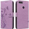 XFDSFDL® Custodia protettiva per Huawei P Smart FIG-LX1/LX2/LX3 (5,65 pollici), in pelle PU, motivo mandorlo, con supporto, cordino, a portafoglio, in rilievo, colore: viola