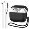BEAUDOM Custodia in silicone per AirPods Pro 2 [USB-C e ricarica wireless] con penna di pulizia e nastro di supporto (nero)