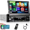 NHOPEEW Autoradio 1 Din con Schermo - Carplay senza fili e Android Auto - Autoradio touch screen da 7 pollici HD Flip Out con GPS Mirror Link SWC FM/AM/RDS AUX USB U Disk + microfono
