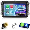 ETLFUCyber 2G+64G Android Autoradio Per VW Volkswagen Jetta Passat Seat Golf Skoda Polo con Wireless Carplay e Android Auto, 8 Pollici Autoradio Touch Screen con WiFi, Navigazione GPS, Bluetooth, FM RDS