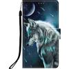 DiaryTown Cover per Samsung Galaxy A16 5G Custodia in PU Pelle a Libro Bello Motivo Flip Caso Magnetica Portafoglio Blocco RFID Carta Slot Antiurto Protettiva Cover per Galaxy A16 4G - Lupo Spaziale