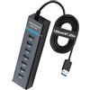 Elecora 7 porte Hub USB 3.0 con cavo da 120 cm per PC computer, alluminio USB con USB 3.0 5 Gbps, 5 V 3 A USB-C Alimentato