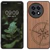 kwmobile Custodia Compatibile con OnePlus 13R Cover - Back Case in Legno con Bumper in Silicone TPU - Bussola Vintage Marrone Scuro