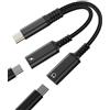 Aksenli Adattatore Doppio USB C a Jack Cuffie(2in1)per iPhone 16 15 Pro Max Tipo C Cavo Aux Audio Ricarica Splitter Compatibile per Samsung S25 S24 per iPad Air4 Accessori type c Auricolari Caricatore Adapter