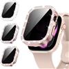 Kamita [3Pezzi] Custodia Diamante per Apple Watch Serie 10 42mm, Duro PC Bumper Case con Protezione Dello Schermo Privacy, Brillantini Anti-spia Protettiva Cover per iWatch10 (Chiaro+Oro Rosa+Rosa)