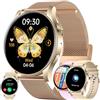 LWEARKD Smartwatch Donna, 1,43 AMOLED Smartwatch Chiamate e Risposta Bluetooth, 123 Sport Contapassi Cardiofrequenzimetro Pressione Sanguigna Monitoraggio del Sonno, Orologio Fitness per Android iOS (Oro)