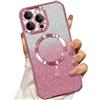 Misscase Custodia Magnetica compatibile con iPhone 16 Pro Max,Phone Glitter Cover compatibile con MagSafe,con Protezione dell'obiettivo Della Fotocamera,Resistente agli urti Antigraffi Rosa